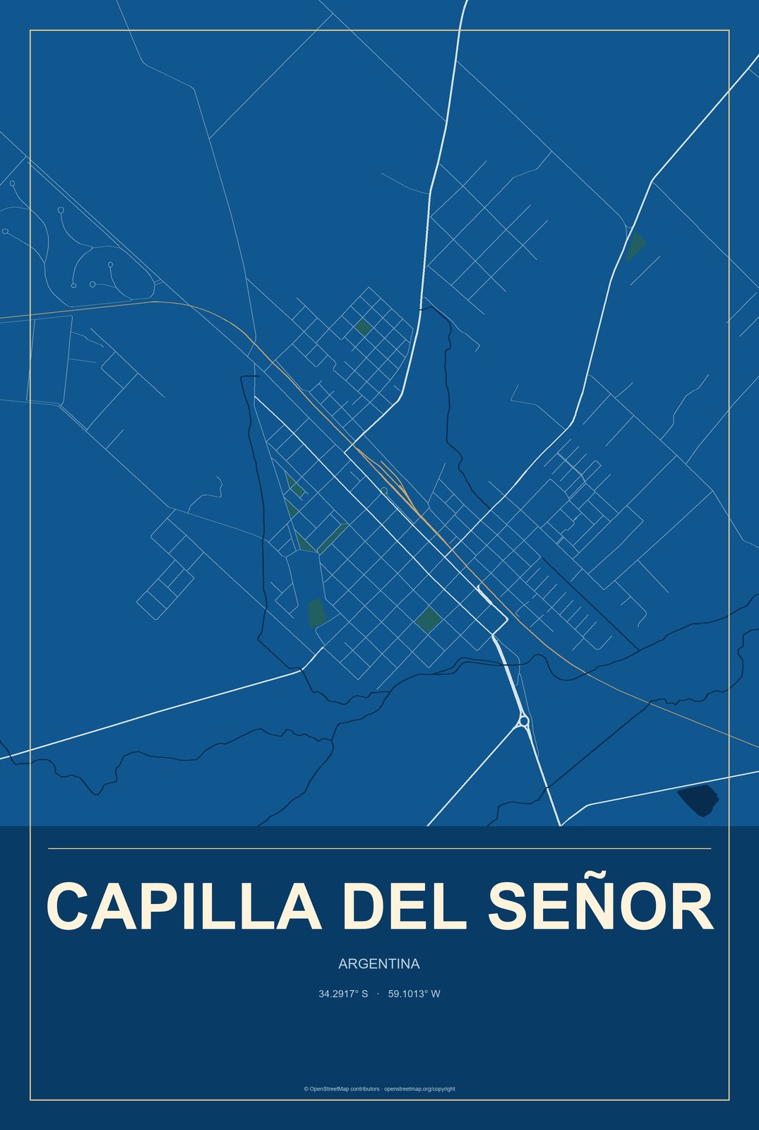 Capilla del Señor, Argentina City Map Aluminum Sign in Harbor Cobalt style