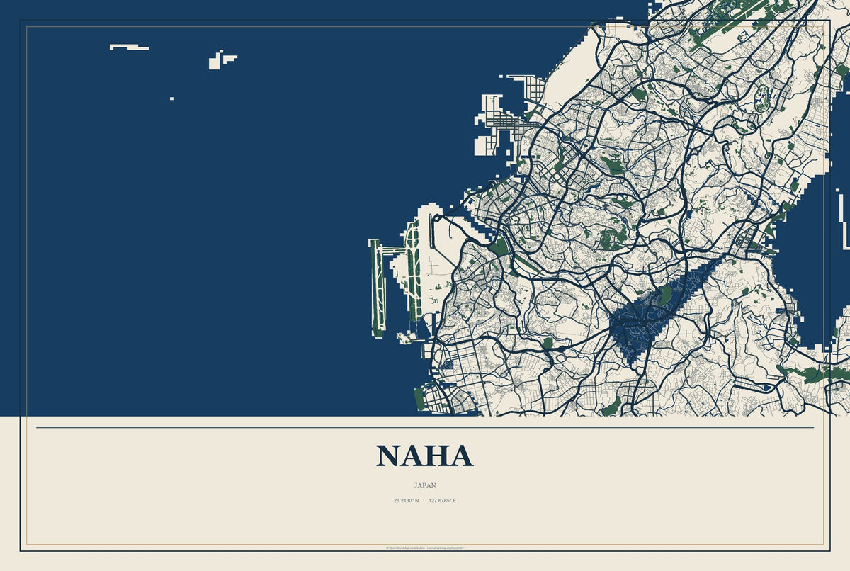 Naha, Japan City Map Aluminum Sign in Coastal Cutout style