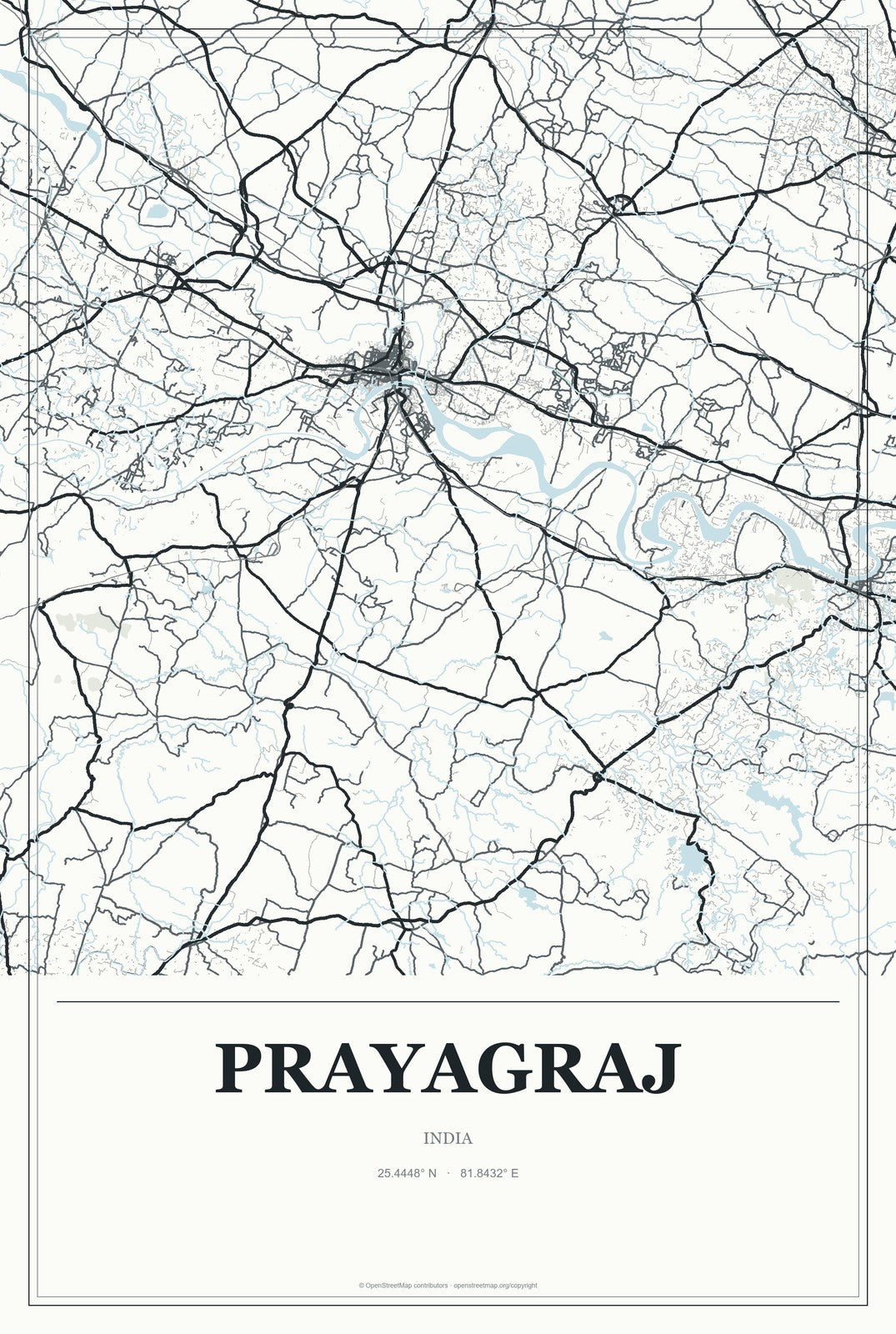 Prayagraj, India City Map Aluminum Sign in Gallery Air style