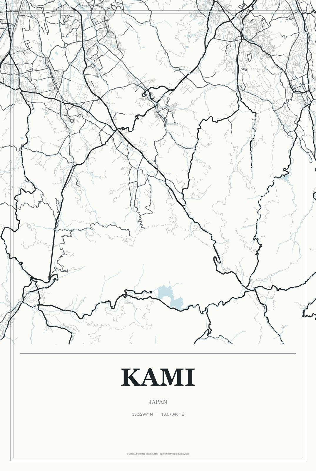 Kami, Japan City Map Aluminum Sign in Gallery Air style