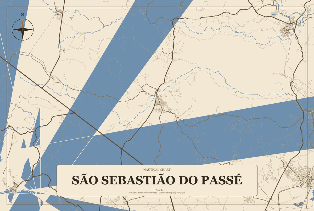 São Sebastião do Passé, Brazil City Map Aluminum Sign in Heritage Nautical style