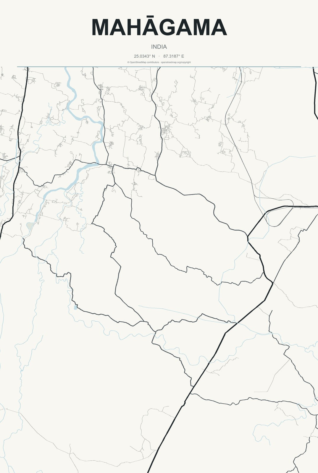 Mahāgama, India City Map Aluminum Sign in Headline Atlas style