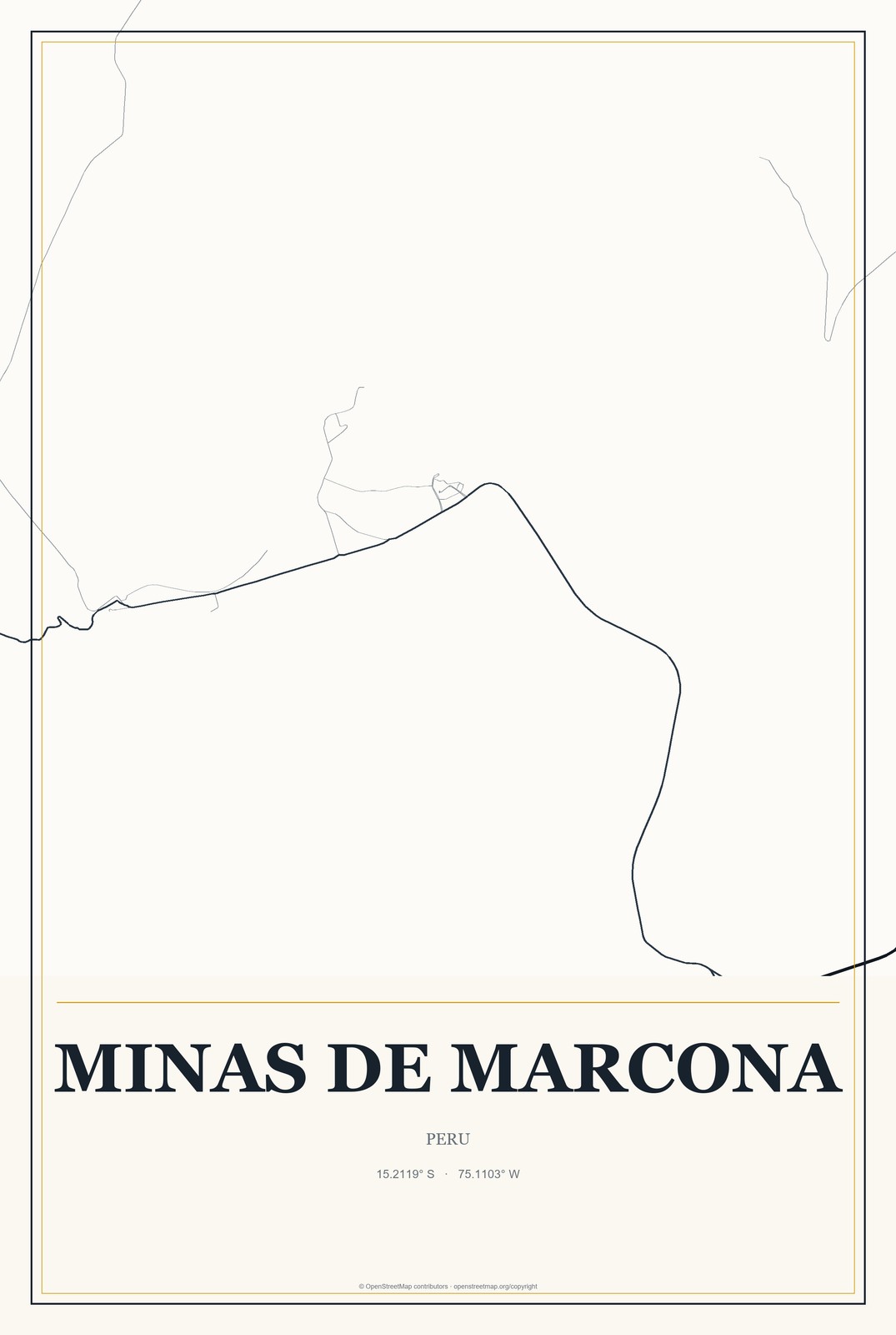 Minas de Marcona, Peru City Map Aluminum Sign in Citrine Modern style