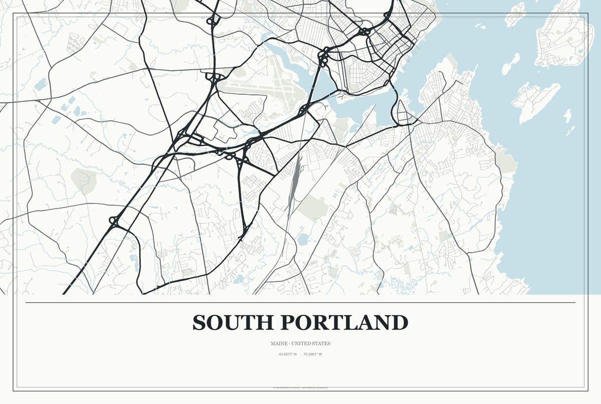 South Portland, Maine City Map Aluminum Sign in Gallery Air style