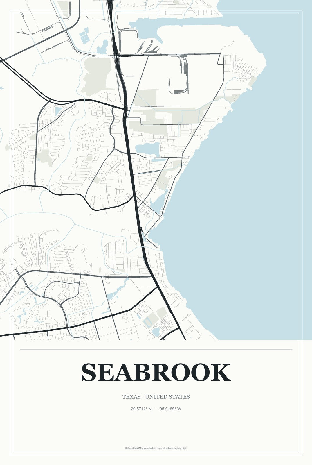 Seabrook, Texas City Map Aluminum Sign in Gallery Air style