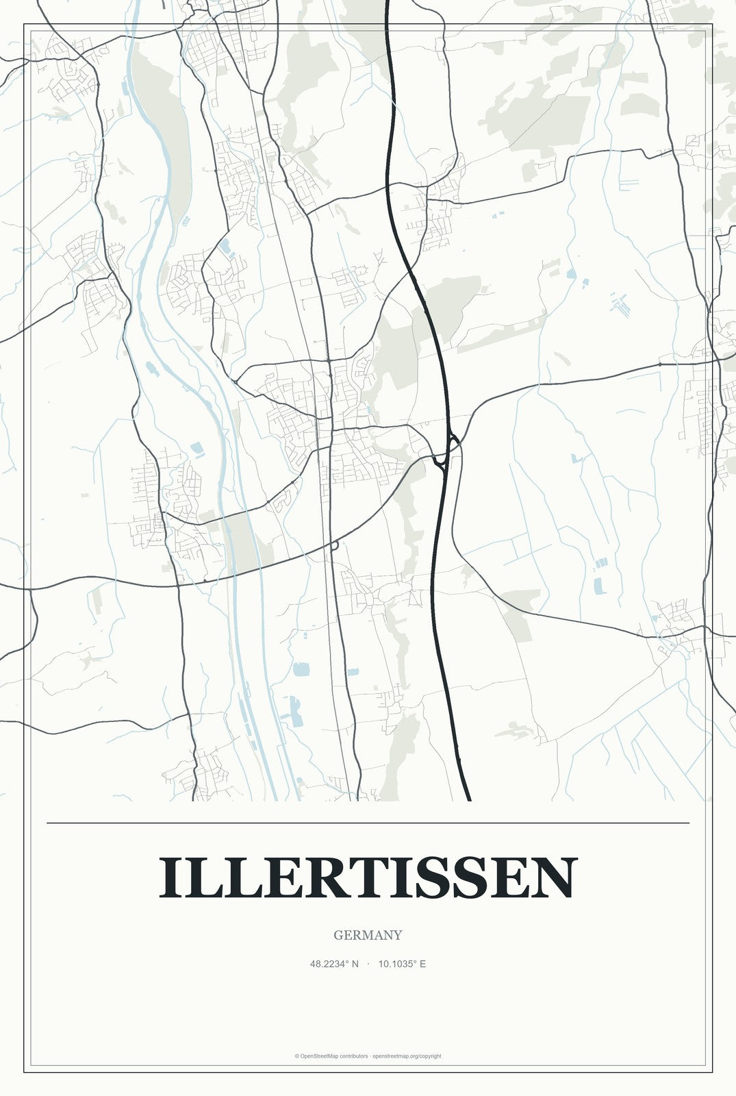 Illertissen, Germany City Map Aluminum Sign in Gallery Air style