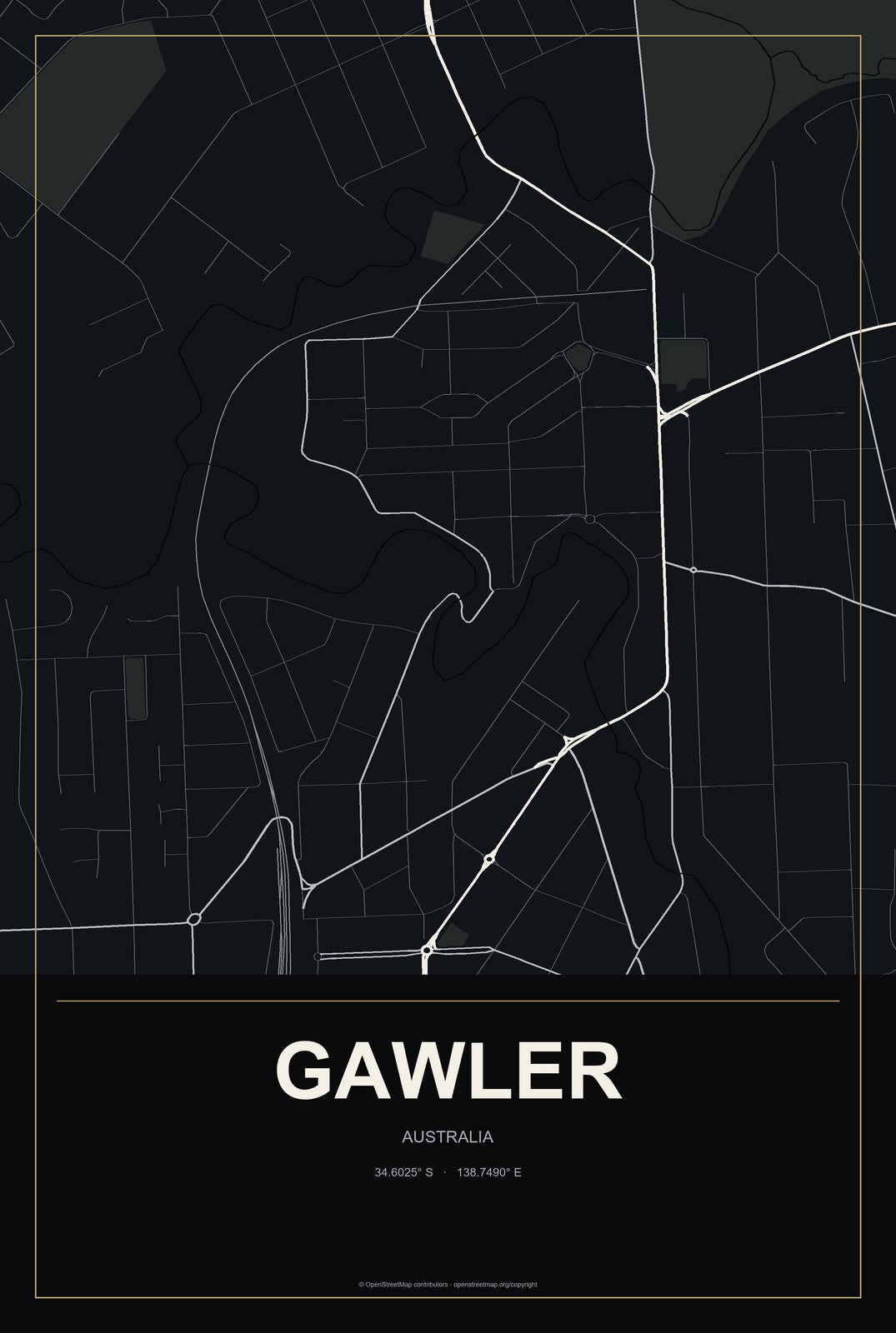 Gawler, Australia City Map Aluminum Sign in Metropolitan Noir style