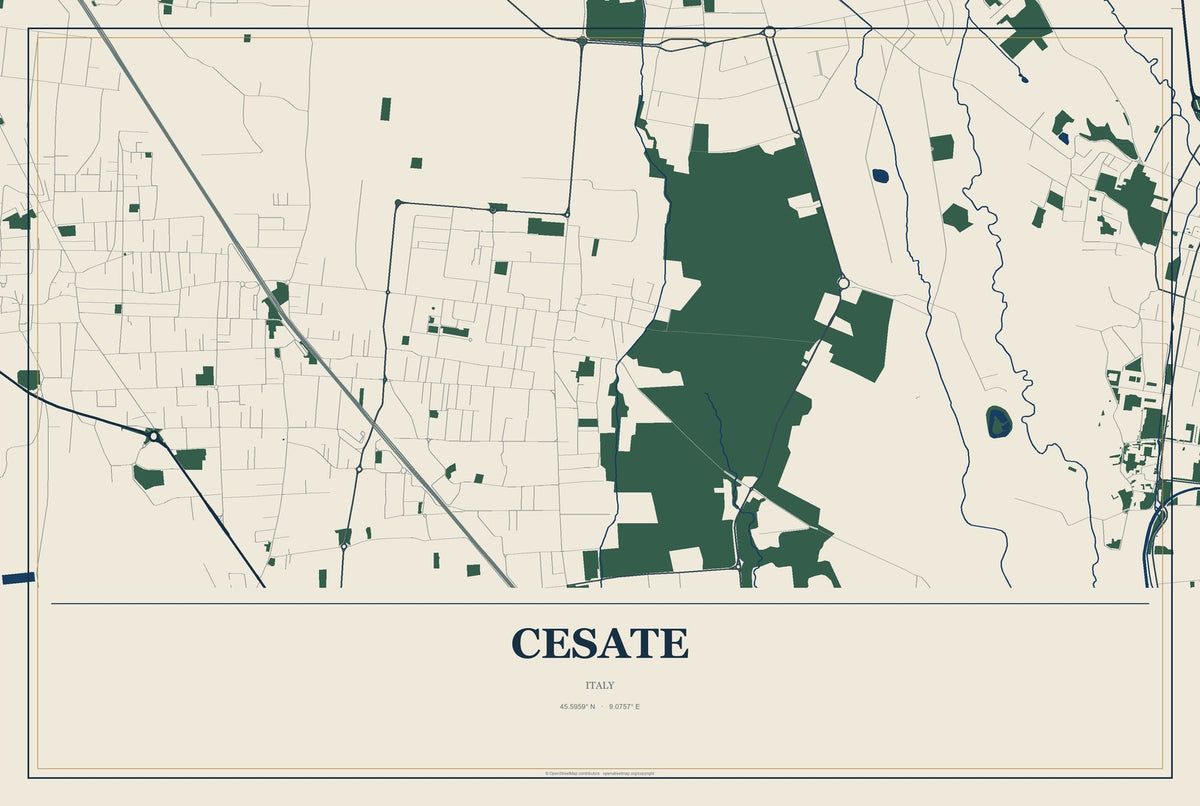 Cesate, Italy City Map Aluminum Sign in Coastal Cutout style