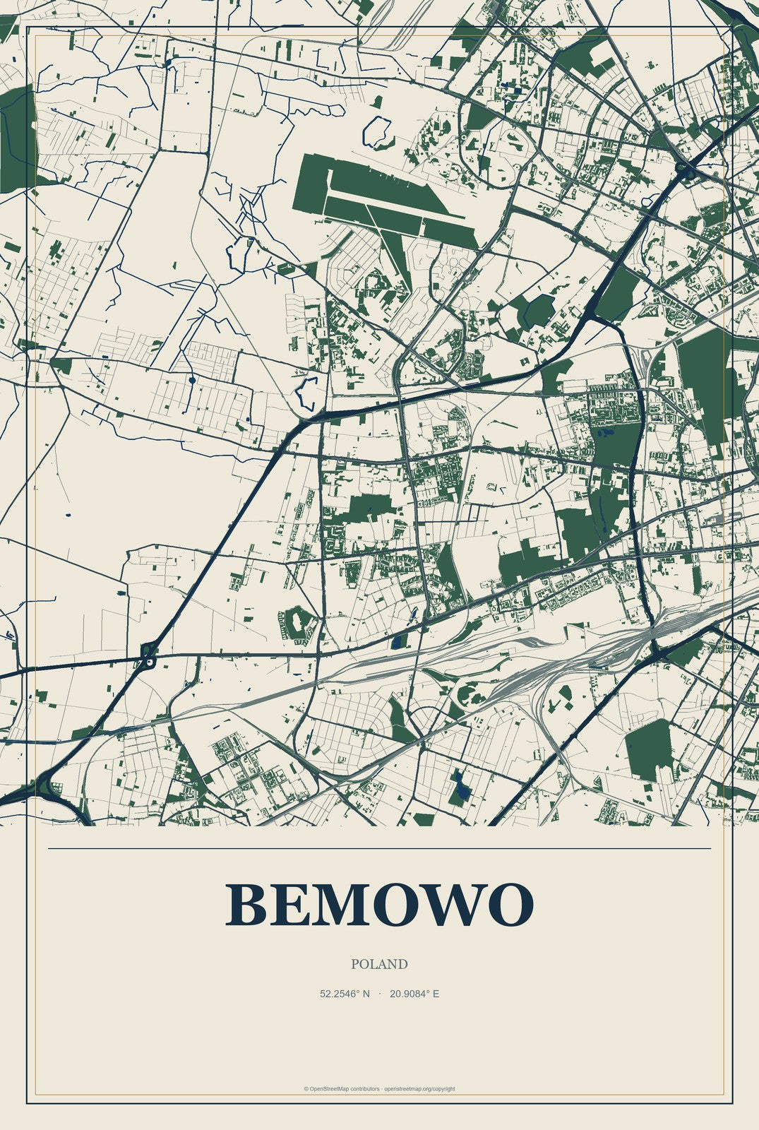 Bemowo, Poland City Map Aluminum Sign in Coastal Cutout style