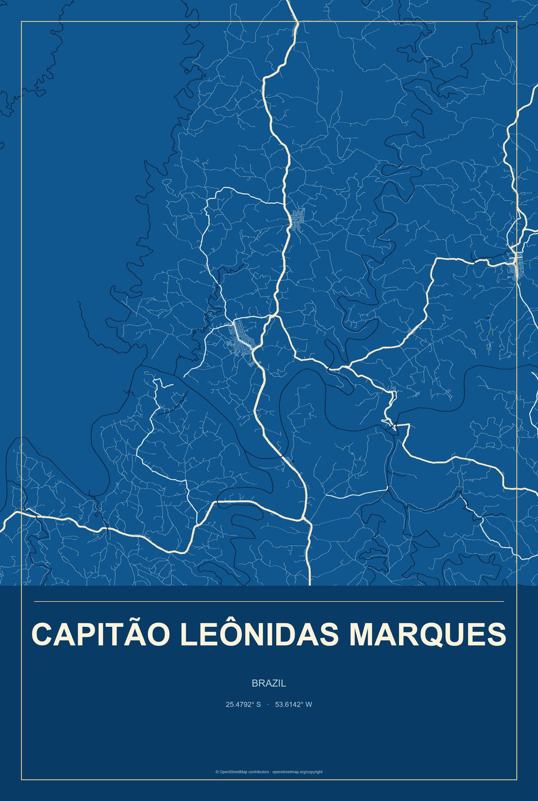 Capitão Leônidas Marques, Brazil City Map Aluminum Sign in Harbor Cobalt style