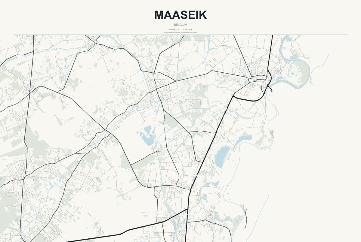 Maaseik, Belgium City Map Aluminum Sign in Headline Atlas style