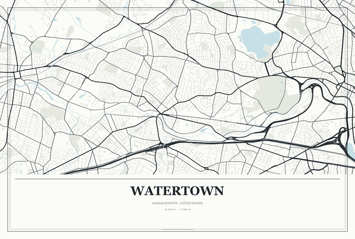 Watertown, Massachusetts City Map Aluminum Sign in Gallery Air style