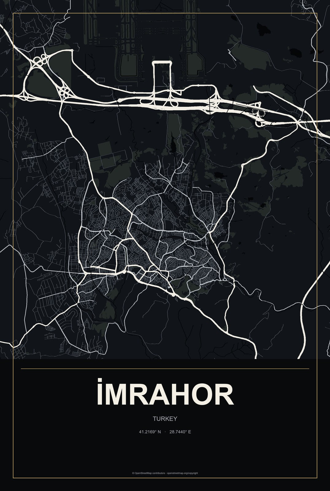 İmrahor, Turkey City Map Aluminum Sign in Metropolitan Noir style