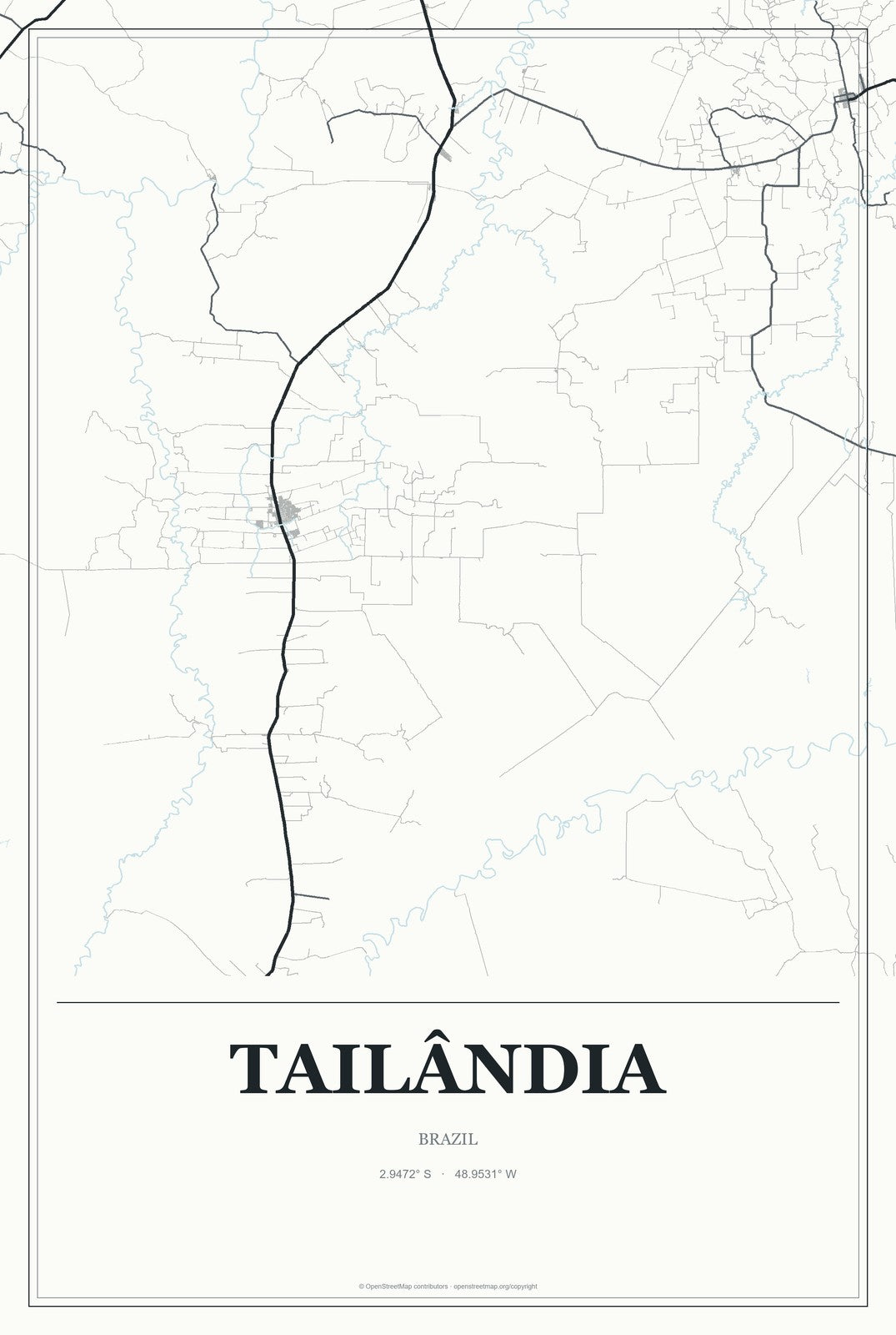 Tailândia, Brazil City Map Aluminum Sign in Gallery Air style