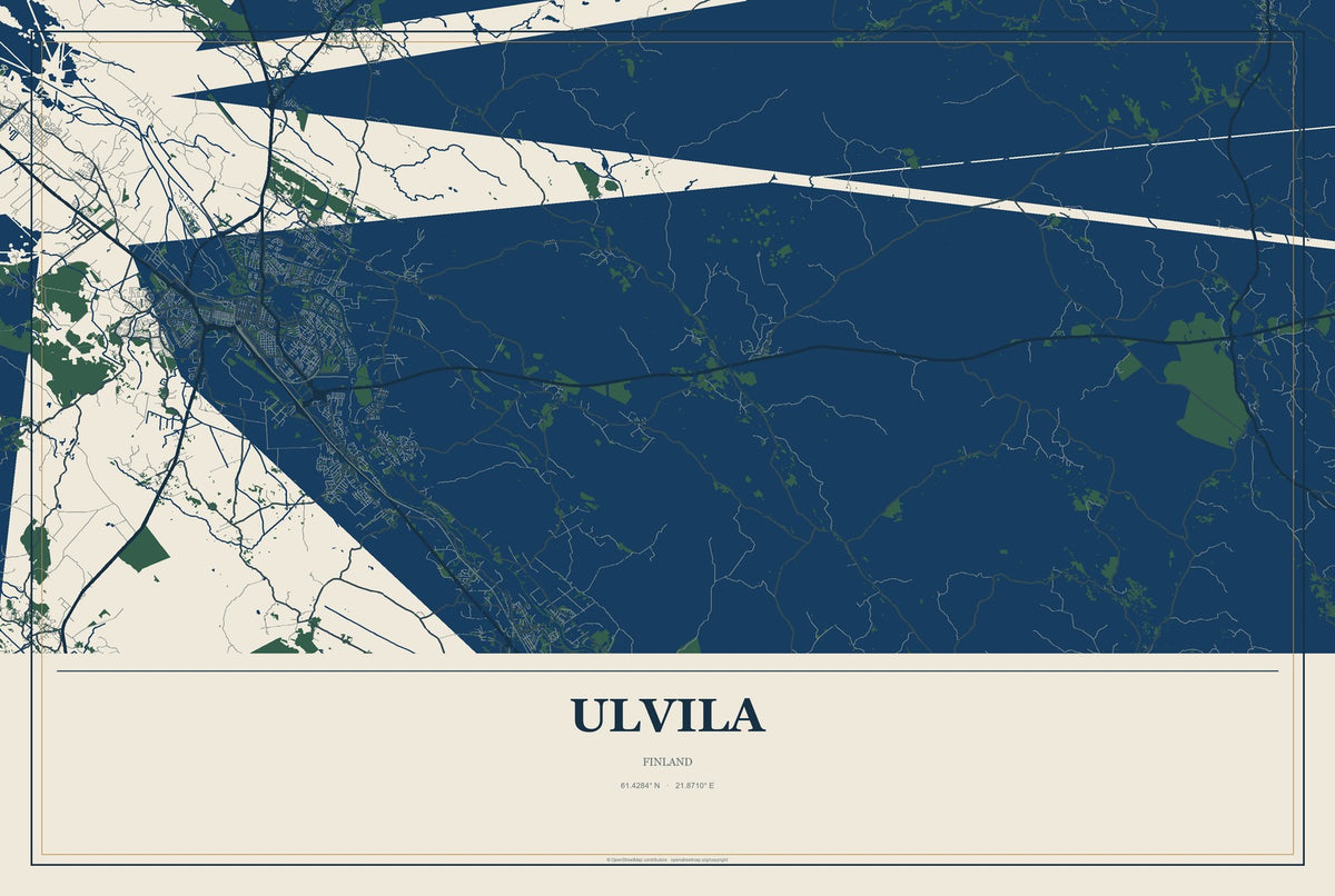 Ulvila, Finland City Map Aluminum Sign in Coastal Cutout style