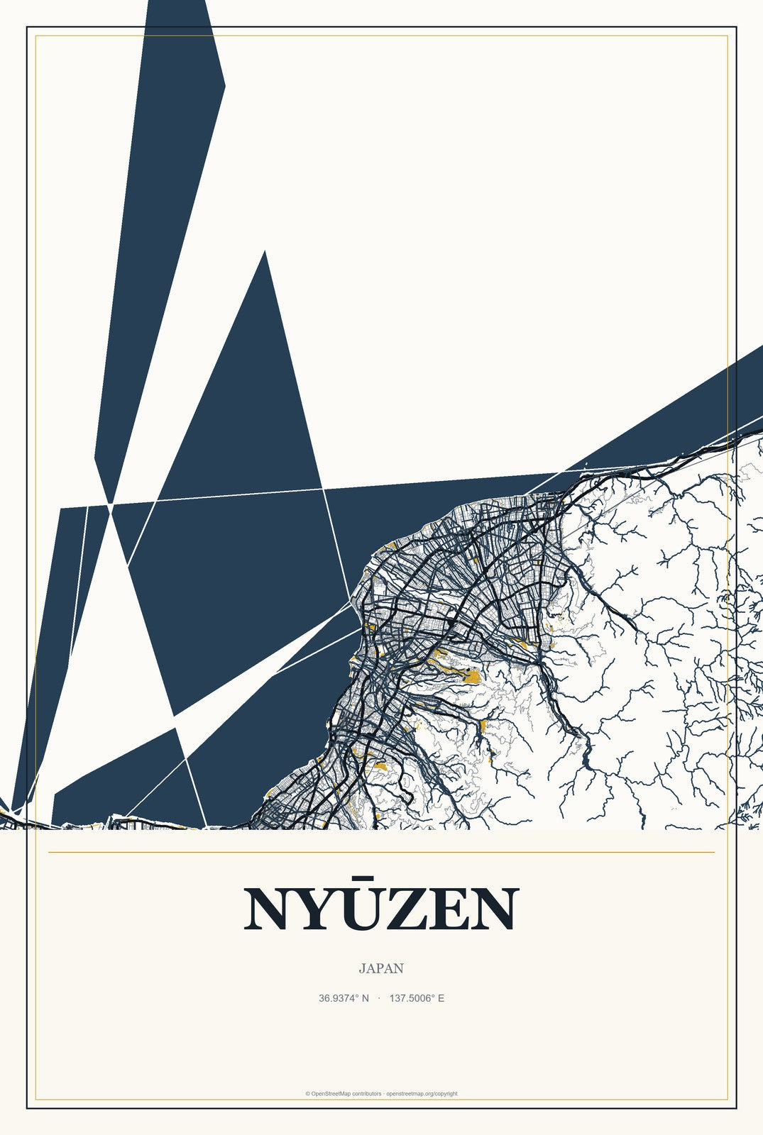 Nyūzen, Japan City Map Aluminum Sign in Citrine Modern style