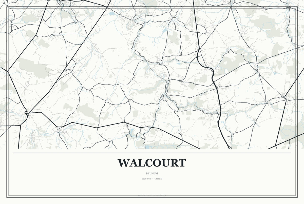 Walcourt, Belgium City Map Aluminum Sign in Gallery Air style