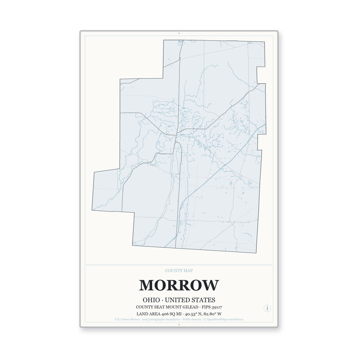 Morrow County, Ohio Map Aluminum Sign in Gallery Air style