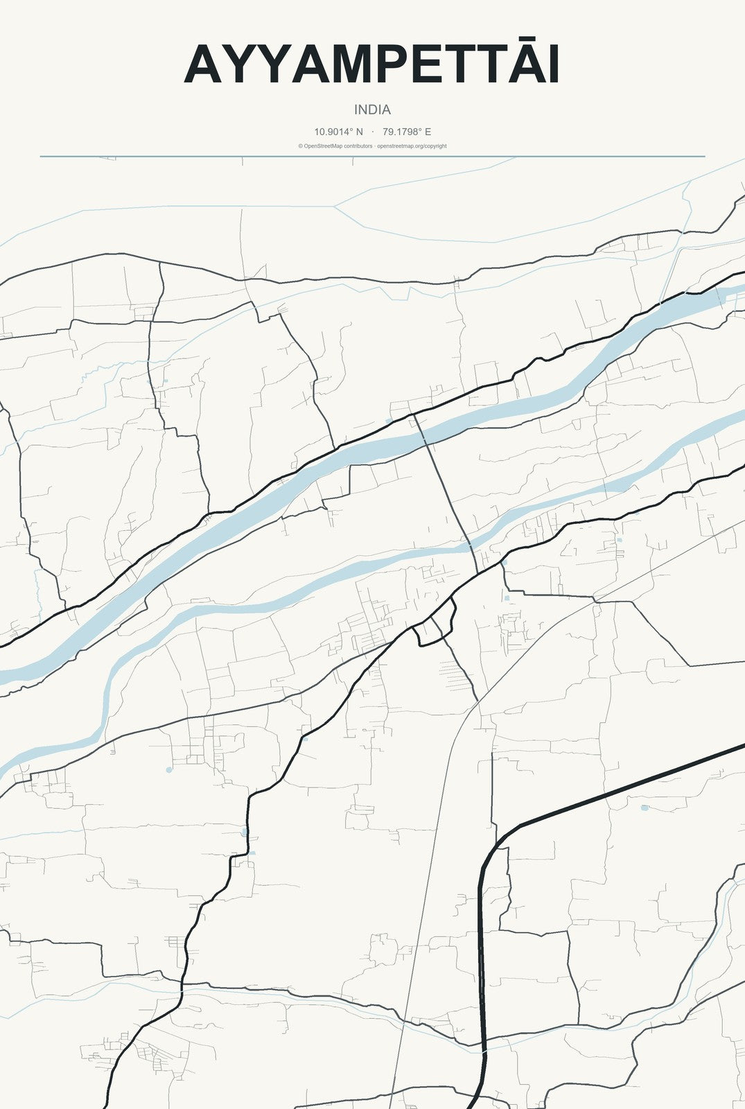 Ayyampettāi, India City Map Aluminum Sign in Headline Atlas style