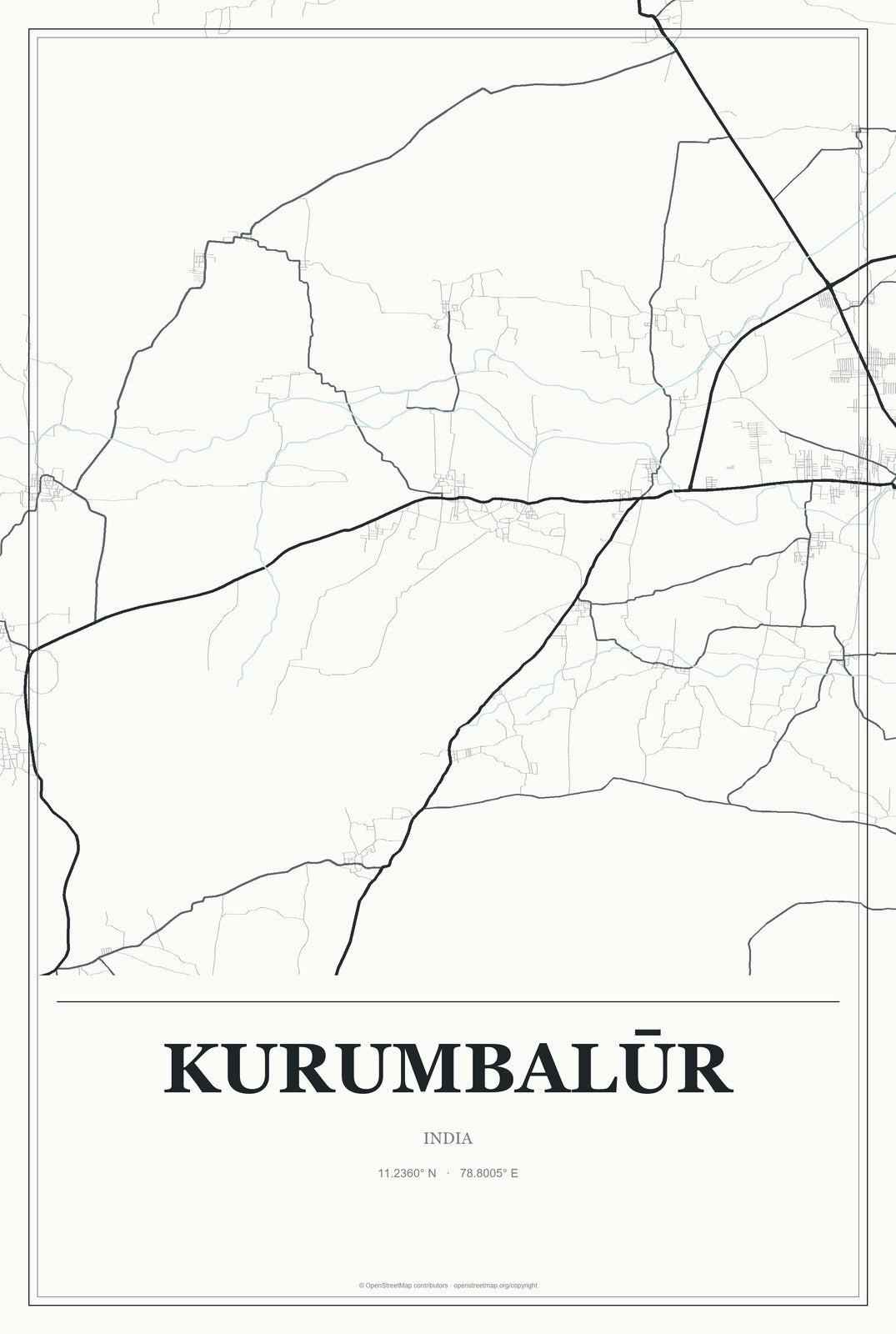 Kurumbalūr, India City Map Aluminum Sign in Gallery Air style