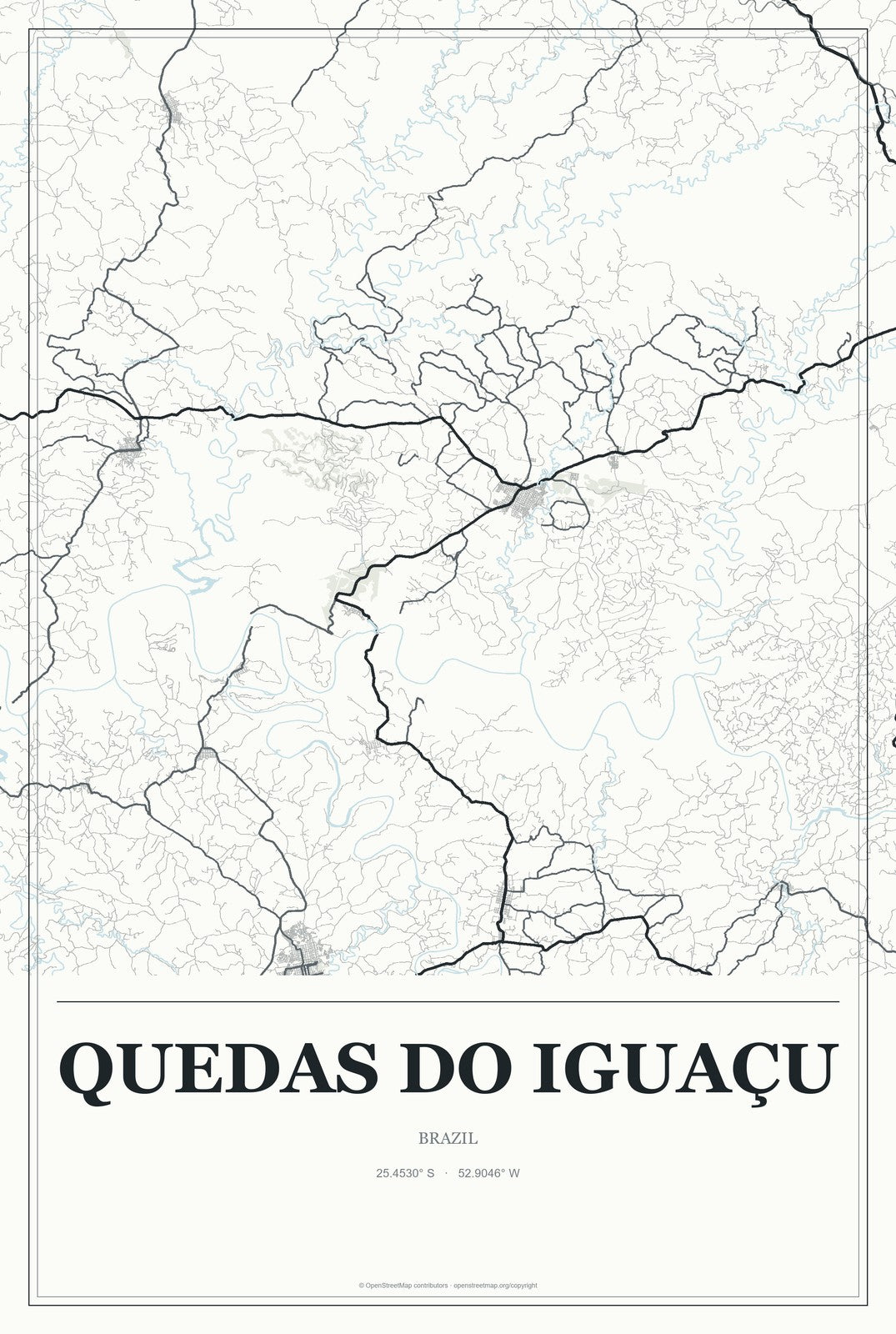 Quedas do Iguaçu, Brazil City Map Aluminum Sign in Gallery Air style