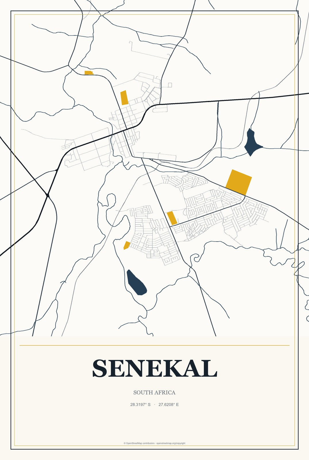 Senekal, South Africa City Map Aluminum Sign in Citrine Modern style