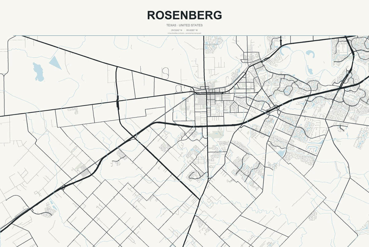 Rosenberg, Texas City Map Aluminum Sign in Headline Atlas style