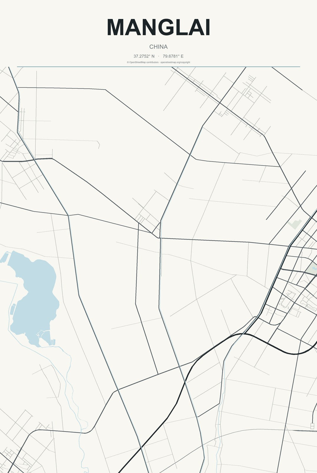 Manglai, China City Map Aluminum Sign in Headline Atlas style