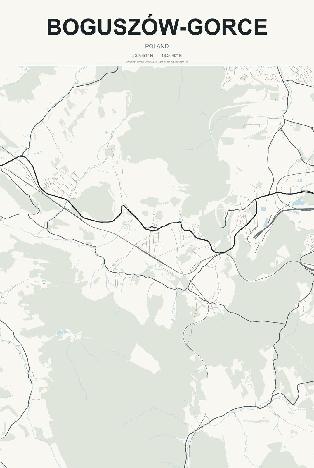 Boguszów-Gorce, Poland City Map Aluminum Sign in Headline Atlas style