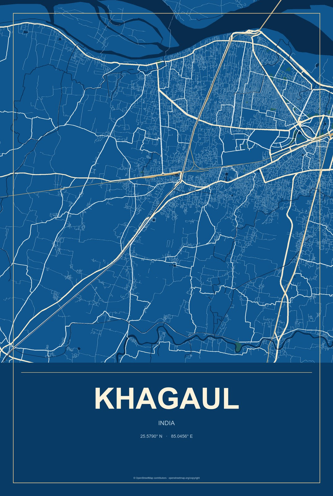 Khagaul, India City Map Aluminum Sign in Harbor Cobalt style