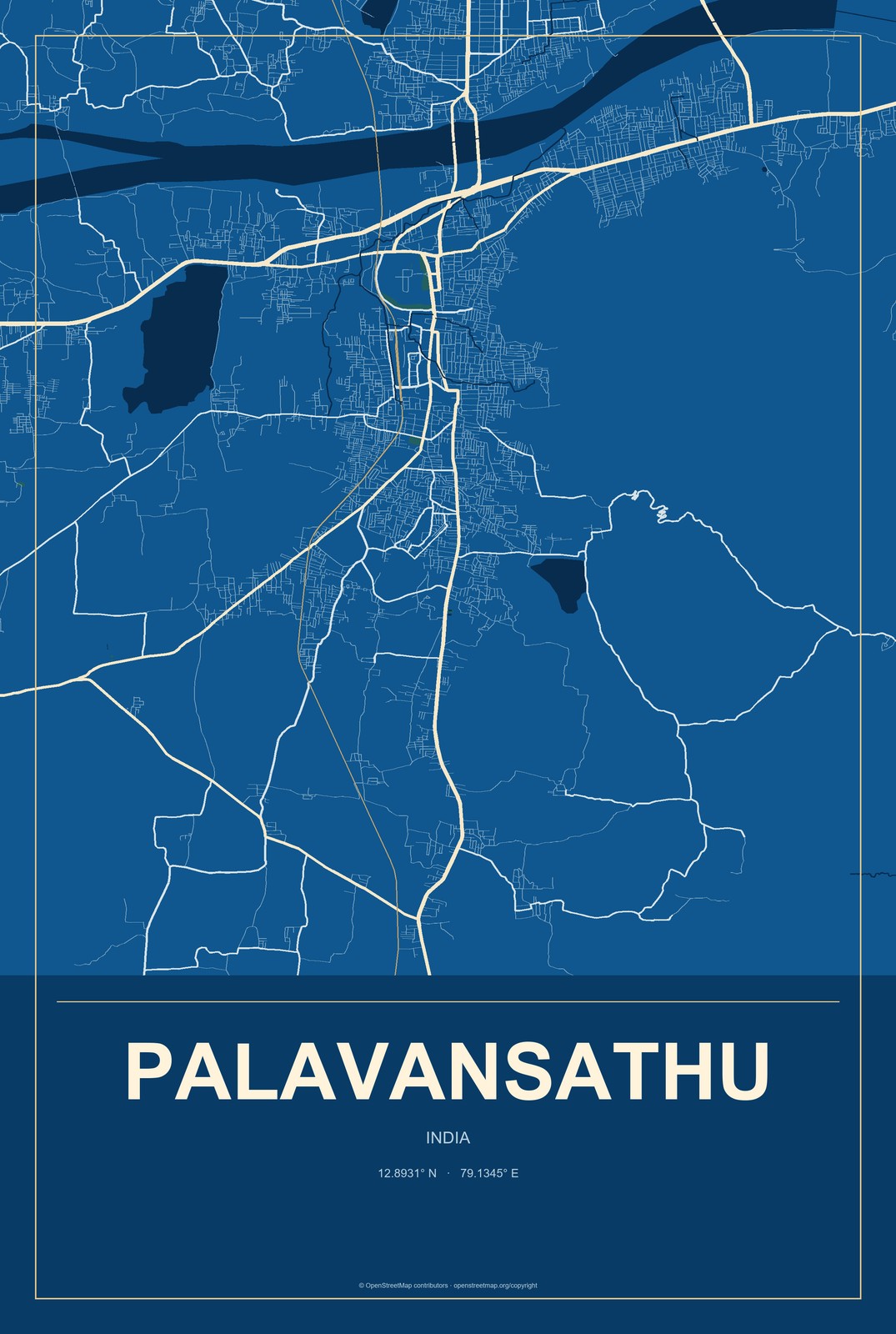 Palavansathu, India City Map Aluminum Sign in Harbor Cobalt style