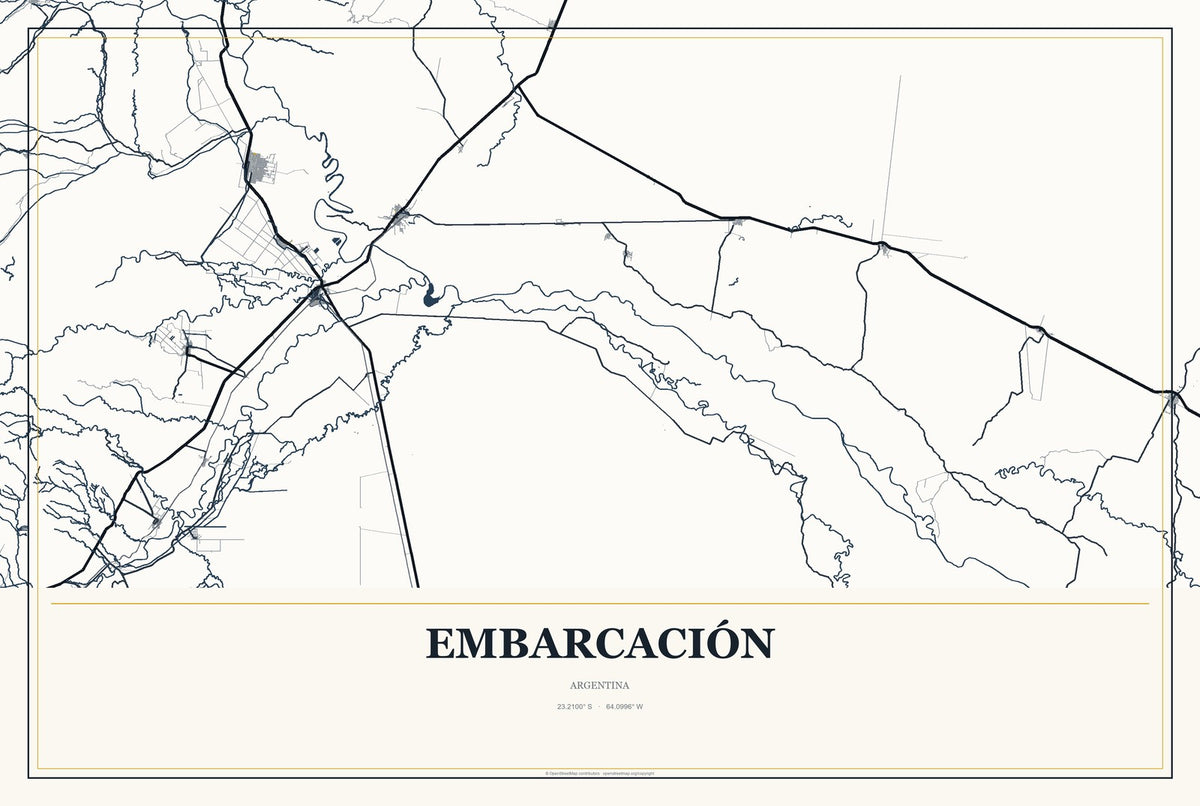 Embarcación, Argentina City Map Aluminum Sign in Citrine Modern style