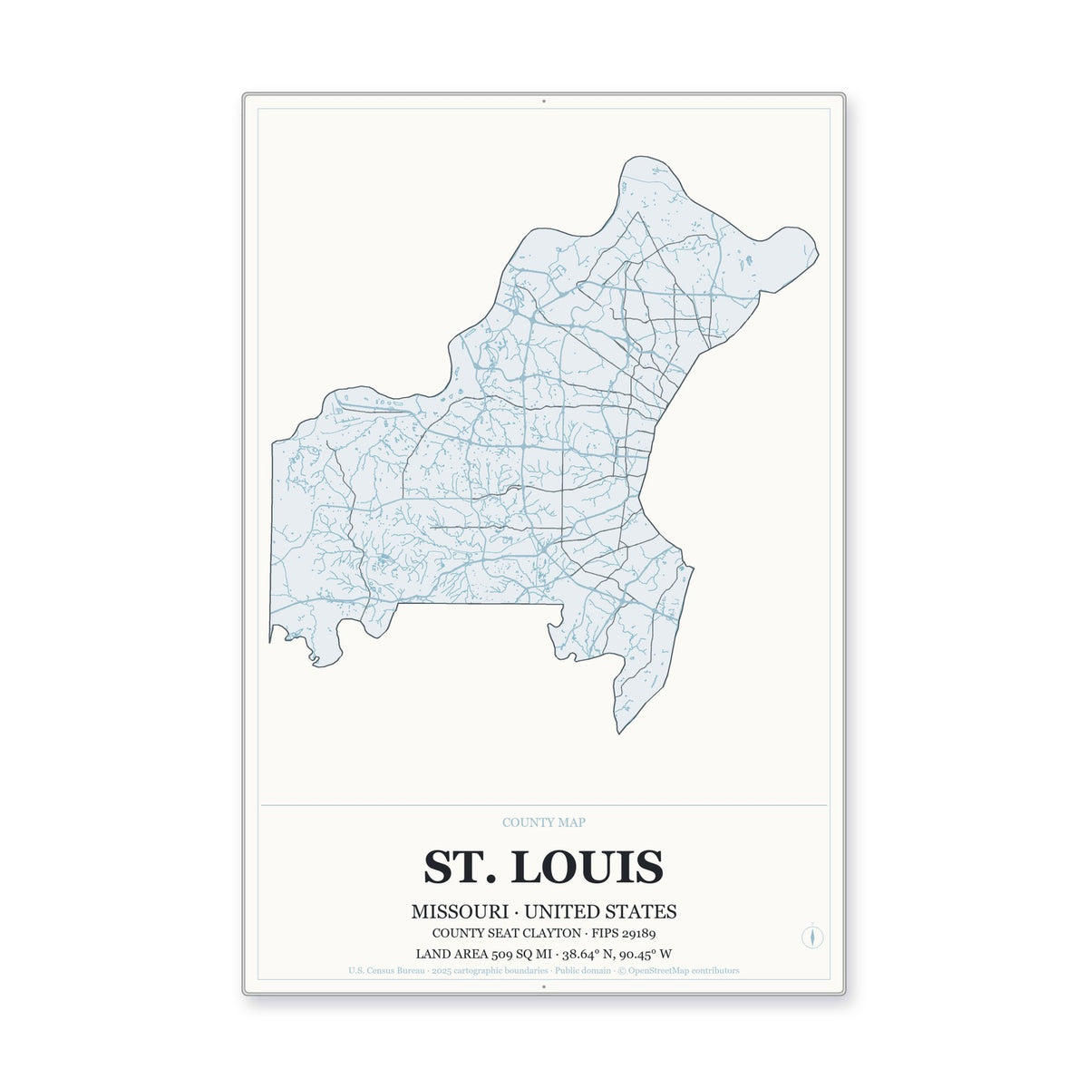 St. Louis County, Missouri Map Aluminum Sign in Gallery Air style