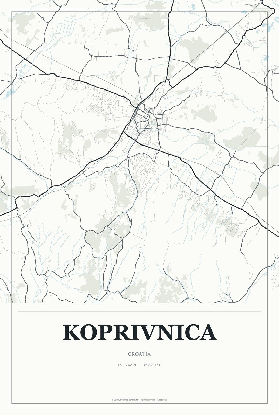 Koprivnica, Croatia City Map Aluminum Sign in Gallery Air style