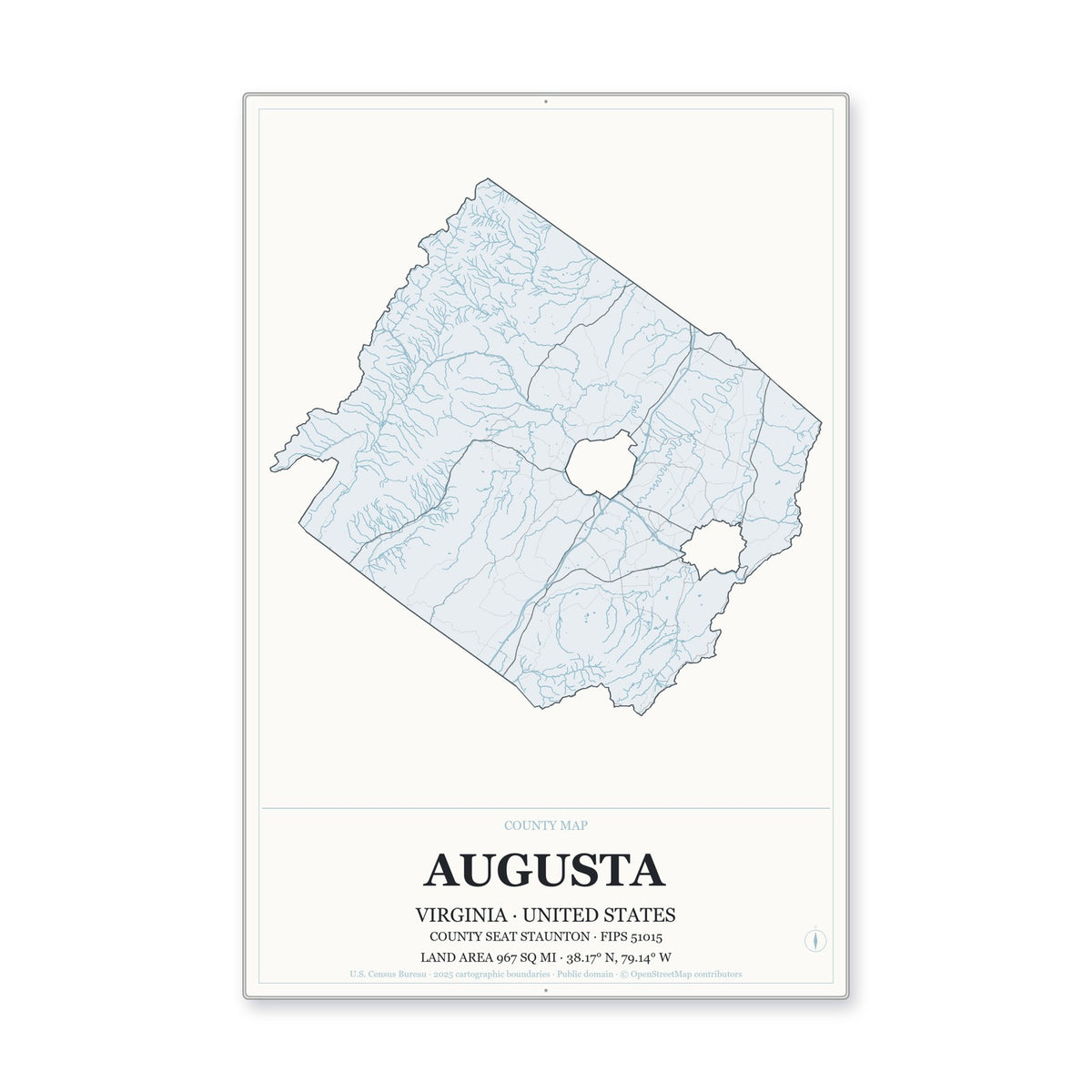 Augusta County, Virginia Map Aluminum Sign in Gallery Air style