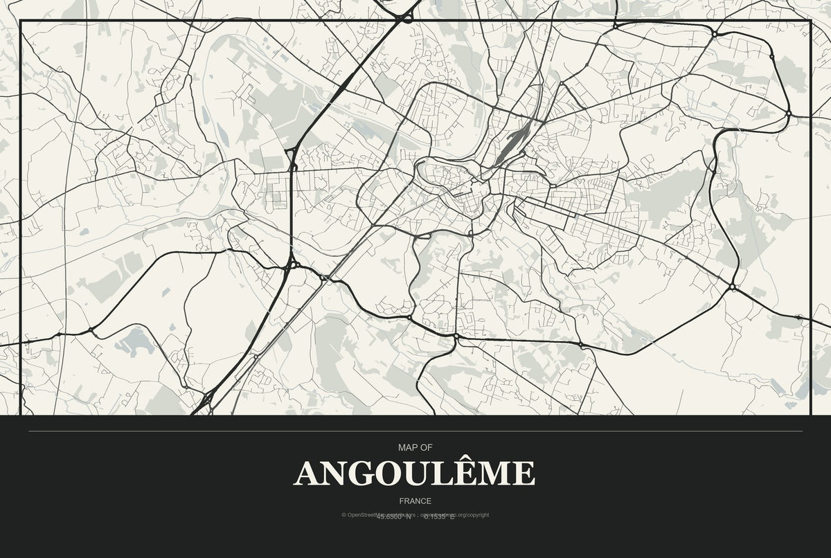 Angoulême, France City Map Aluminum Sign in Museum Plaque style