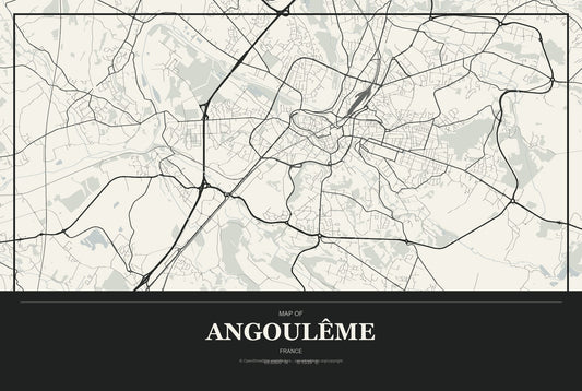 Angoulême, France City Map Aluminum Sign in Museum Plaque style