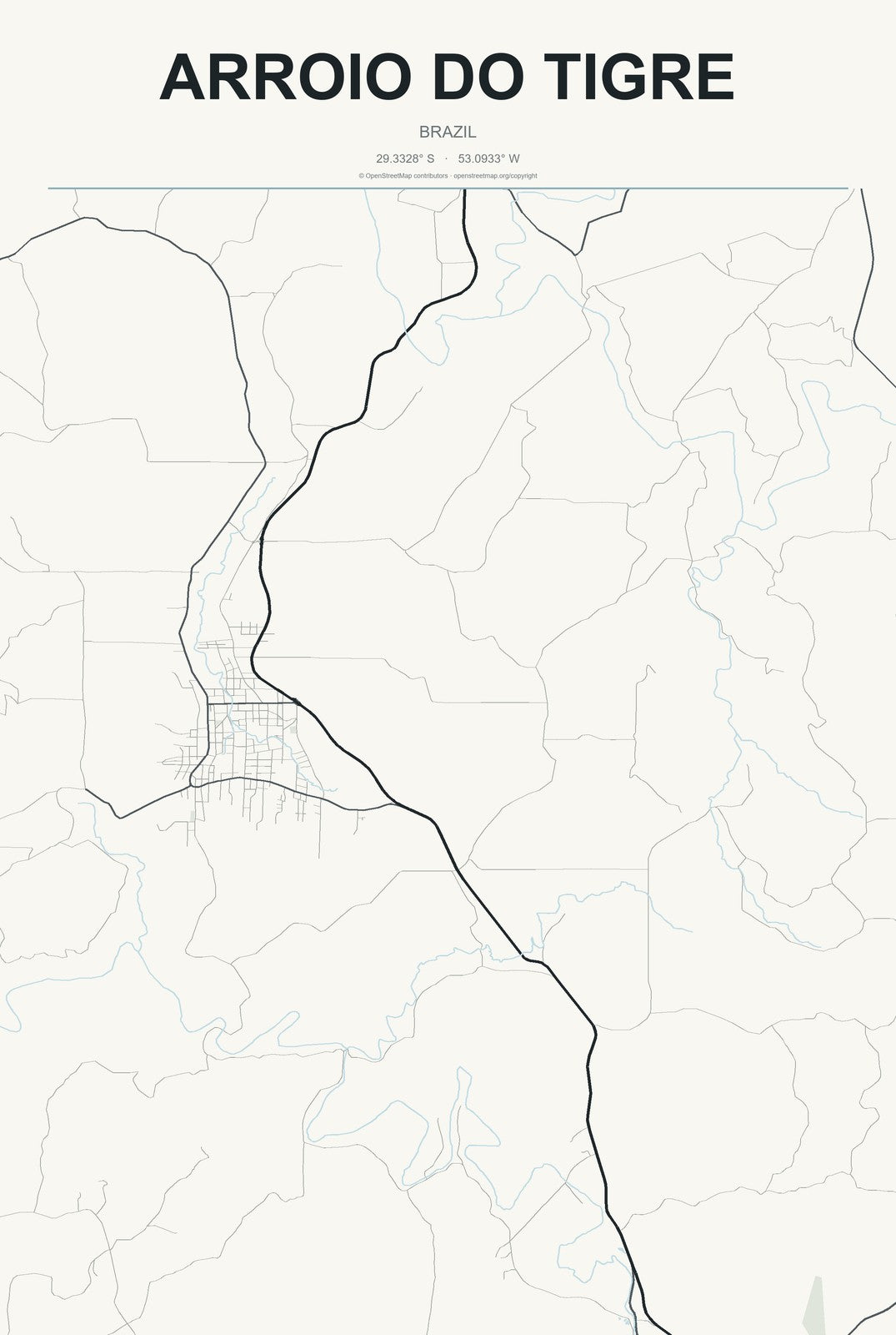 Arroio do Tigre, Brazil City Map Aluminum Sign in Headline Atlas style
