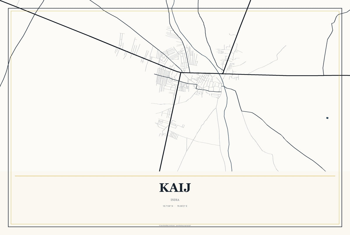 Kaij, India City Map Aluminum Sign in Citrine Modern style