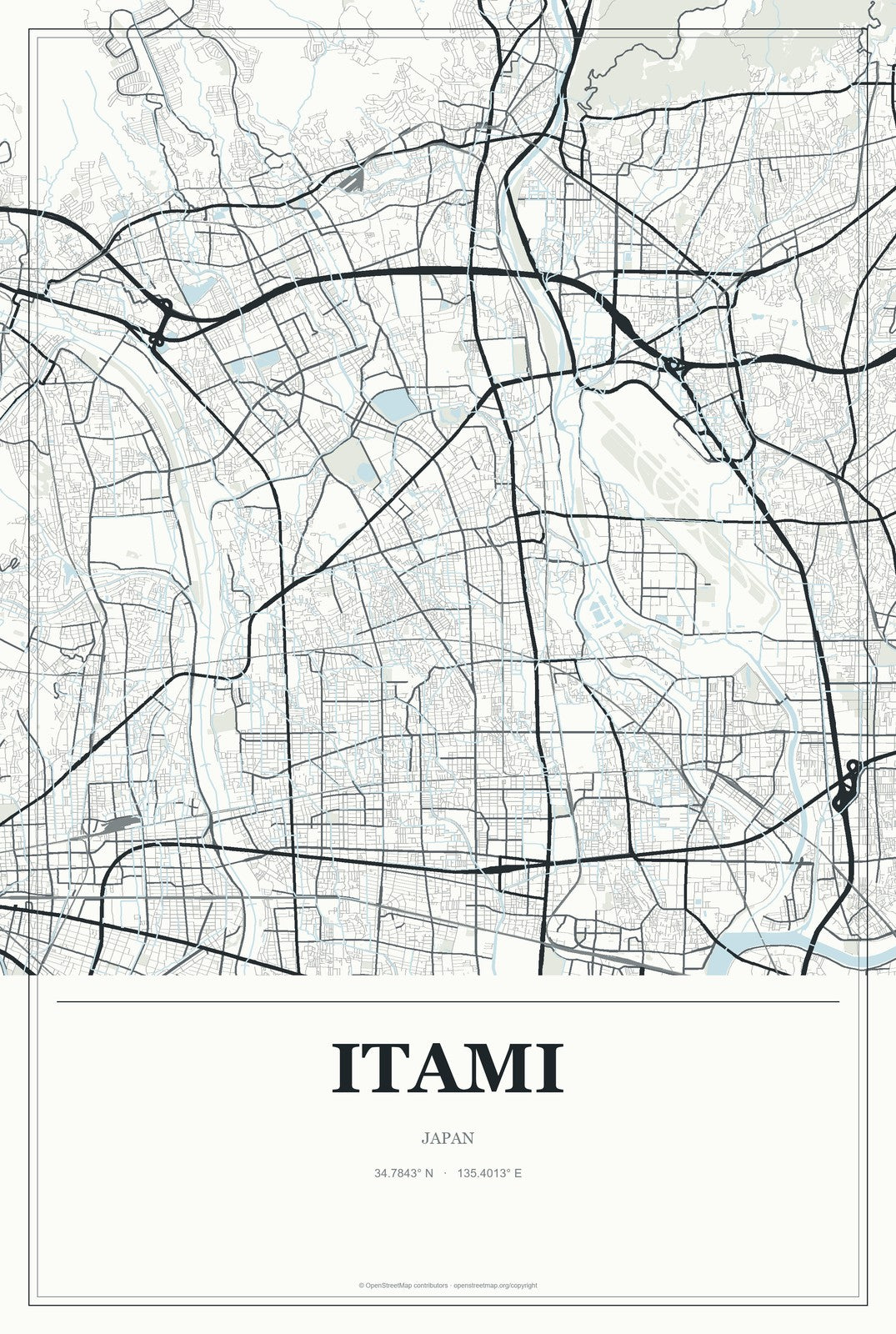Itami, Japan City Map Aluminum Sign in Gallery Air style