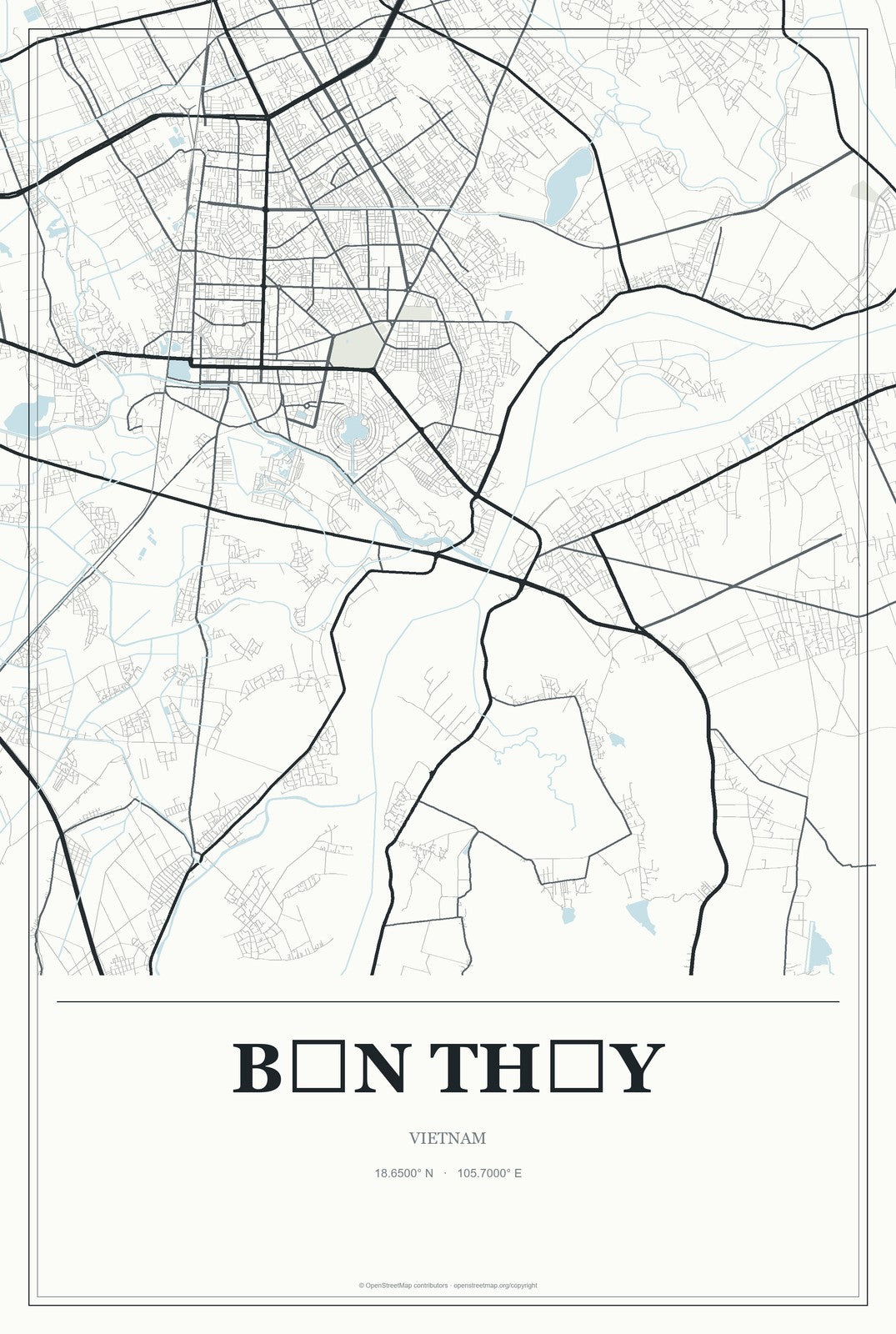 Bến Thủy, Vietnam City Map Aluminum Sign in Gallery Air style
