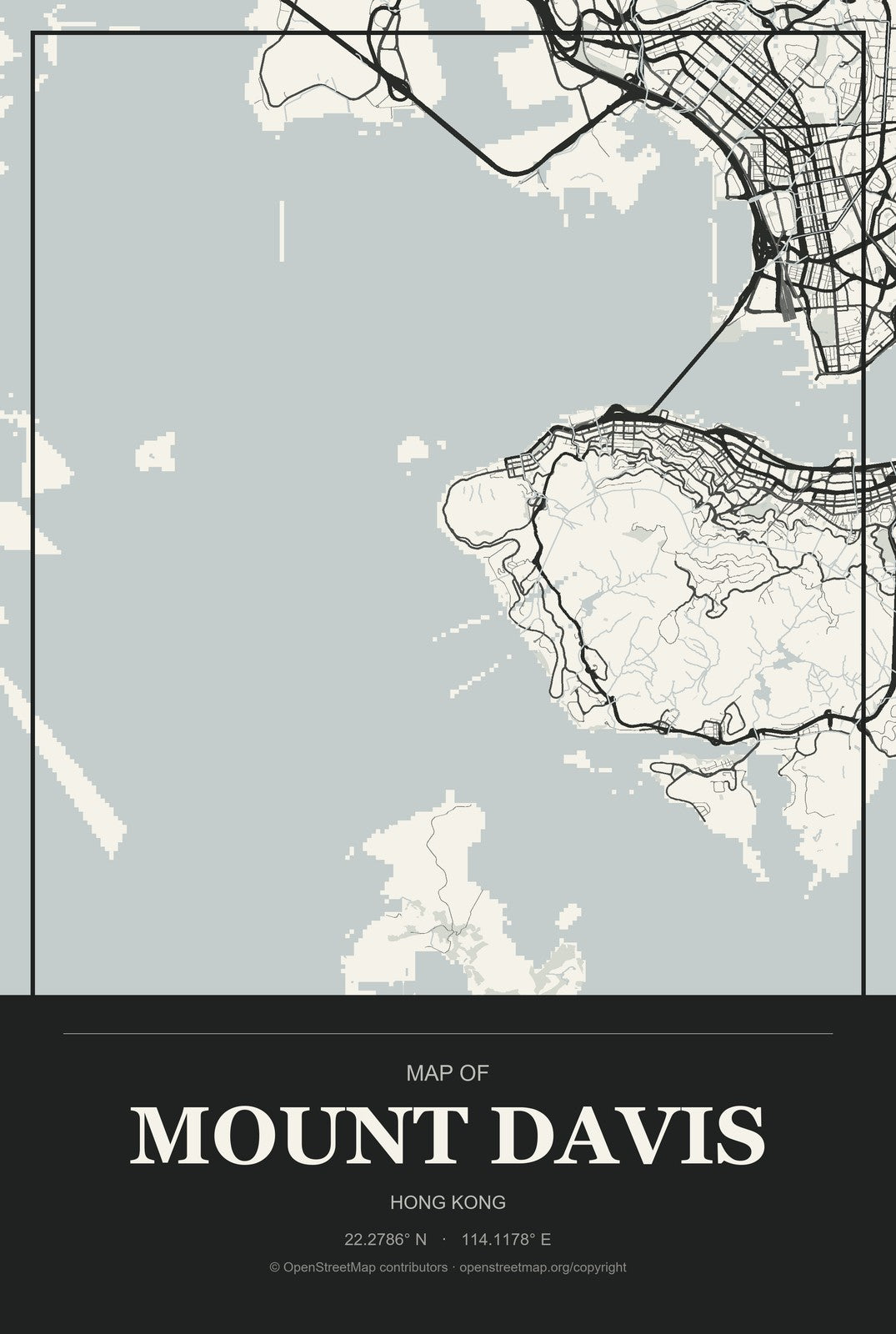 Mount Davis, Hong Kong City Map Aluminum Sign in Museum Plaque style