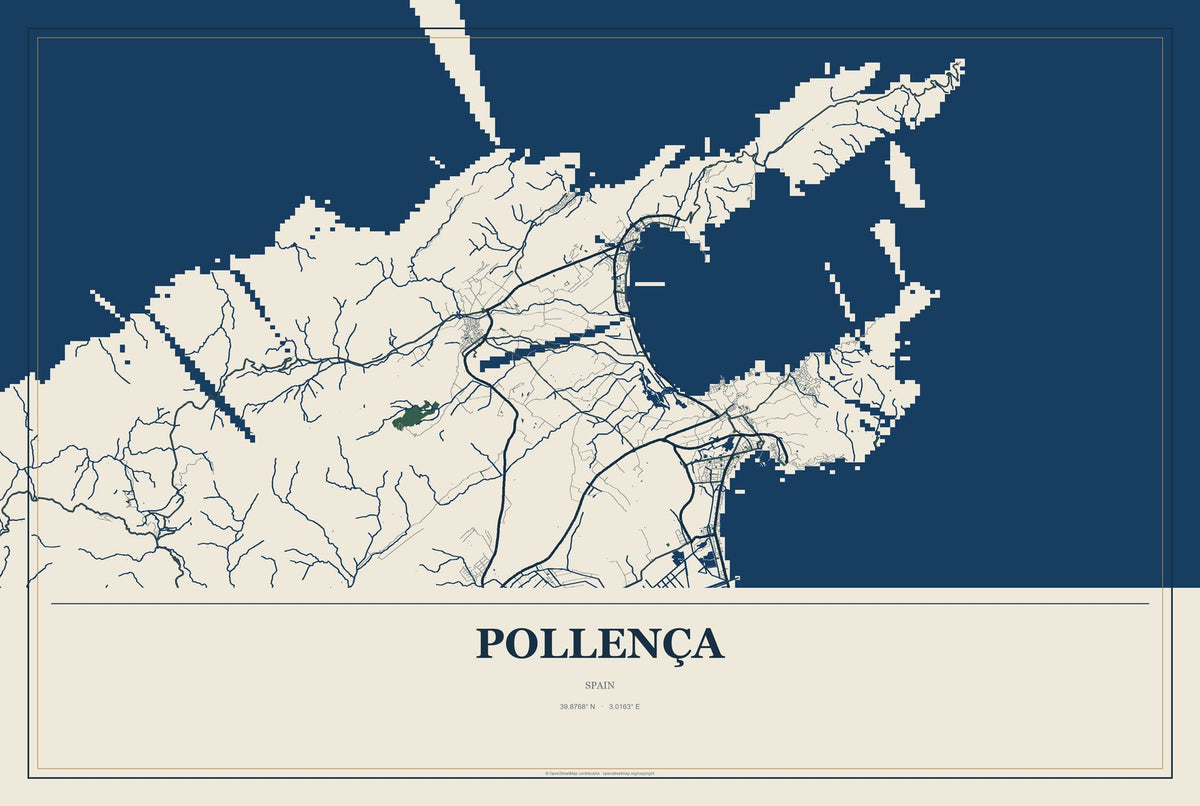 Pollença, Spain City Map Aluminum Sign in Coastal Cutout style