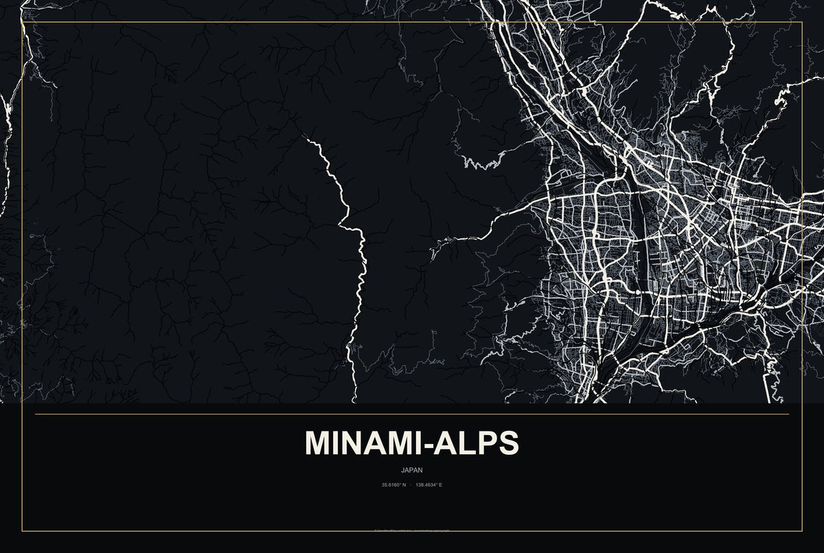 Minami-Alps, Japan City Map Aluminum Sign in Metropolitan Noir style