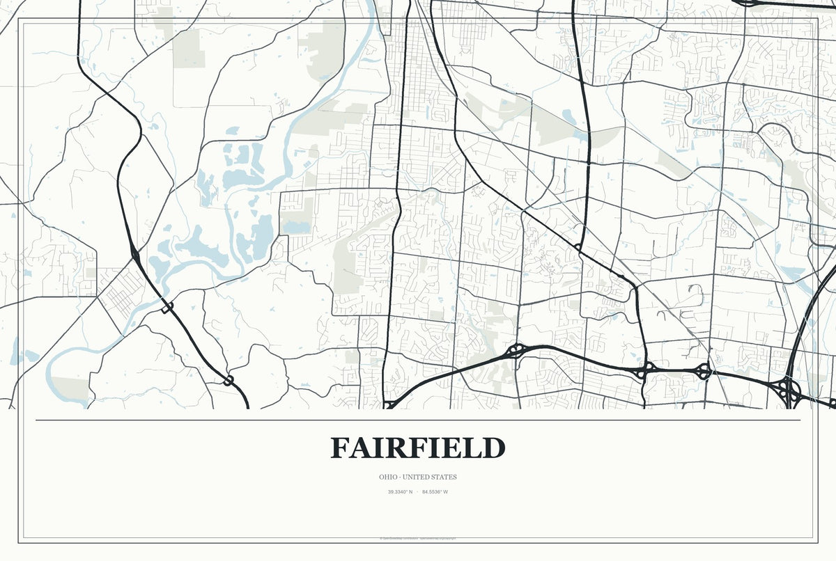 Fairfield, Ohio City Map Aluminum Sign in Gallery Air style