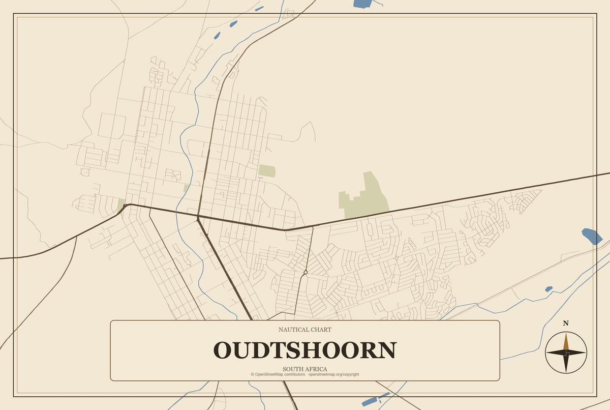 Oudtshoorn, South Africa City Map Aluminum Sign in Heritage Nautical style