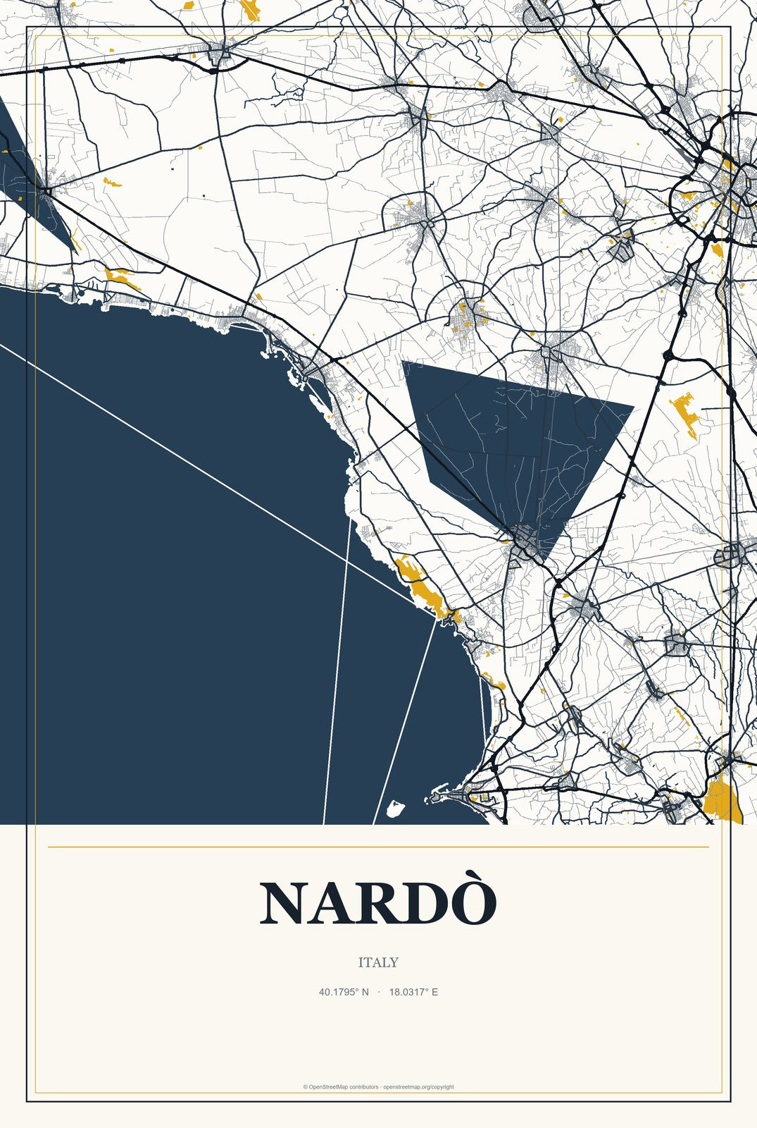 Nardò, Italy City Map Aluminum Sign in Citrine Modern style