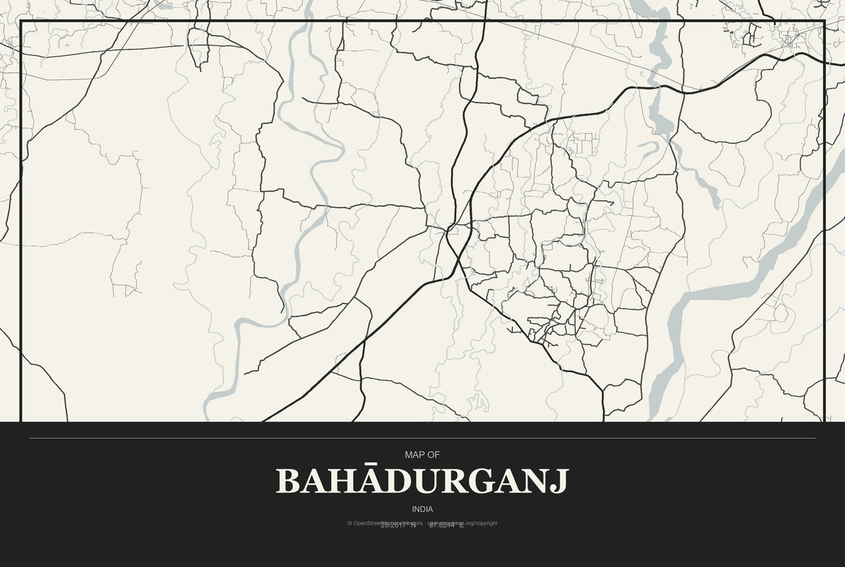 Bahādurganj, India City Map Aluminum Sign in Museum Plaque style