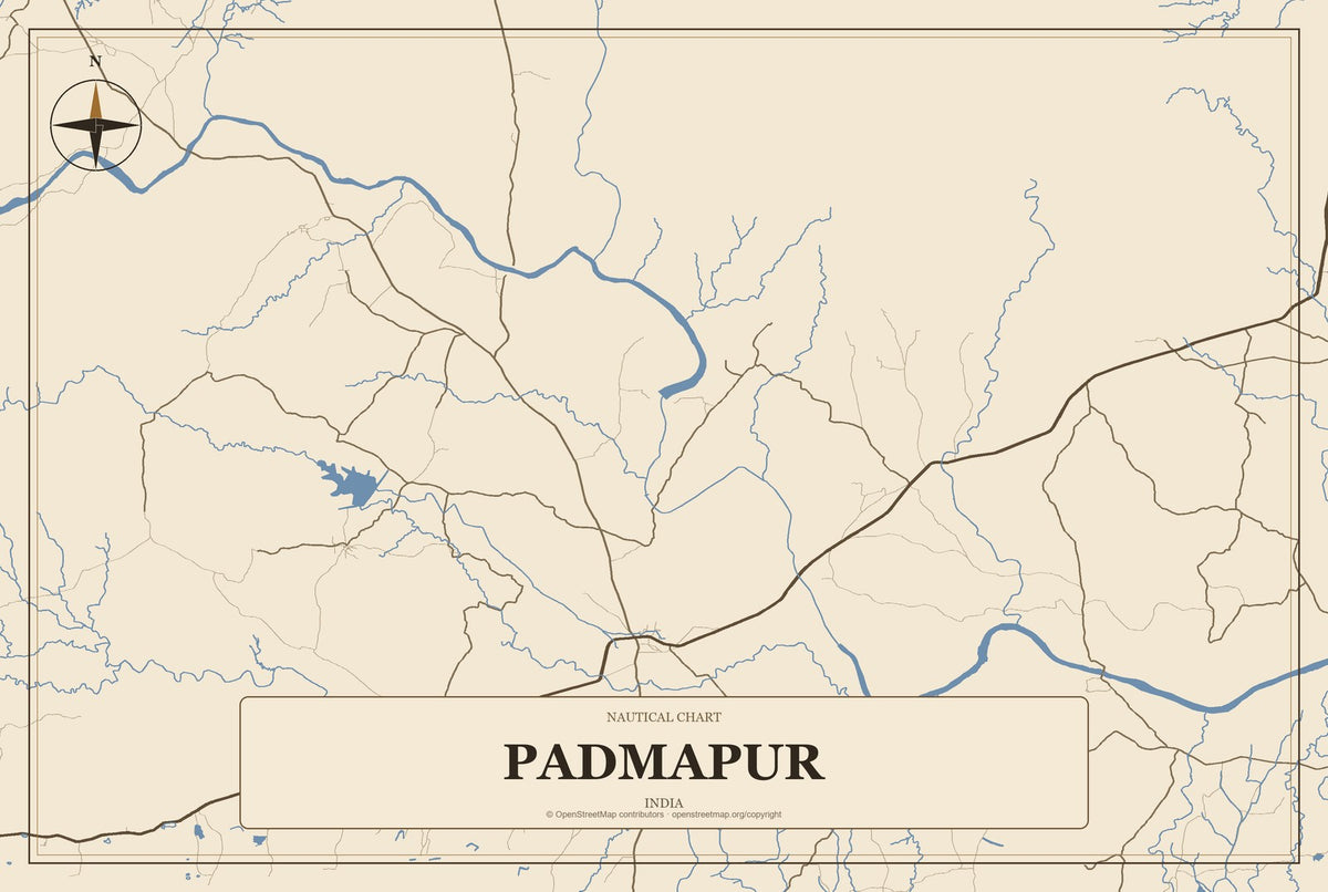 Padmapur, India City Map Aluminum Sign in Heritage Nautical style