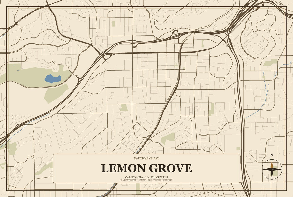 Lemon Grove, California City Map Aluminum Sign in Heritage Nautical style